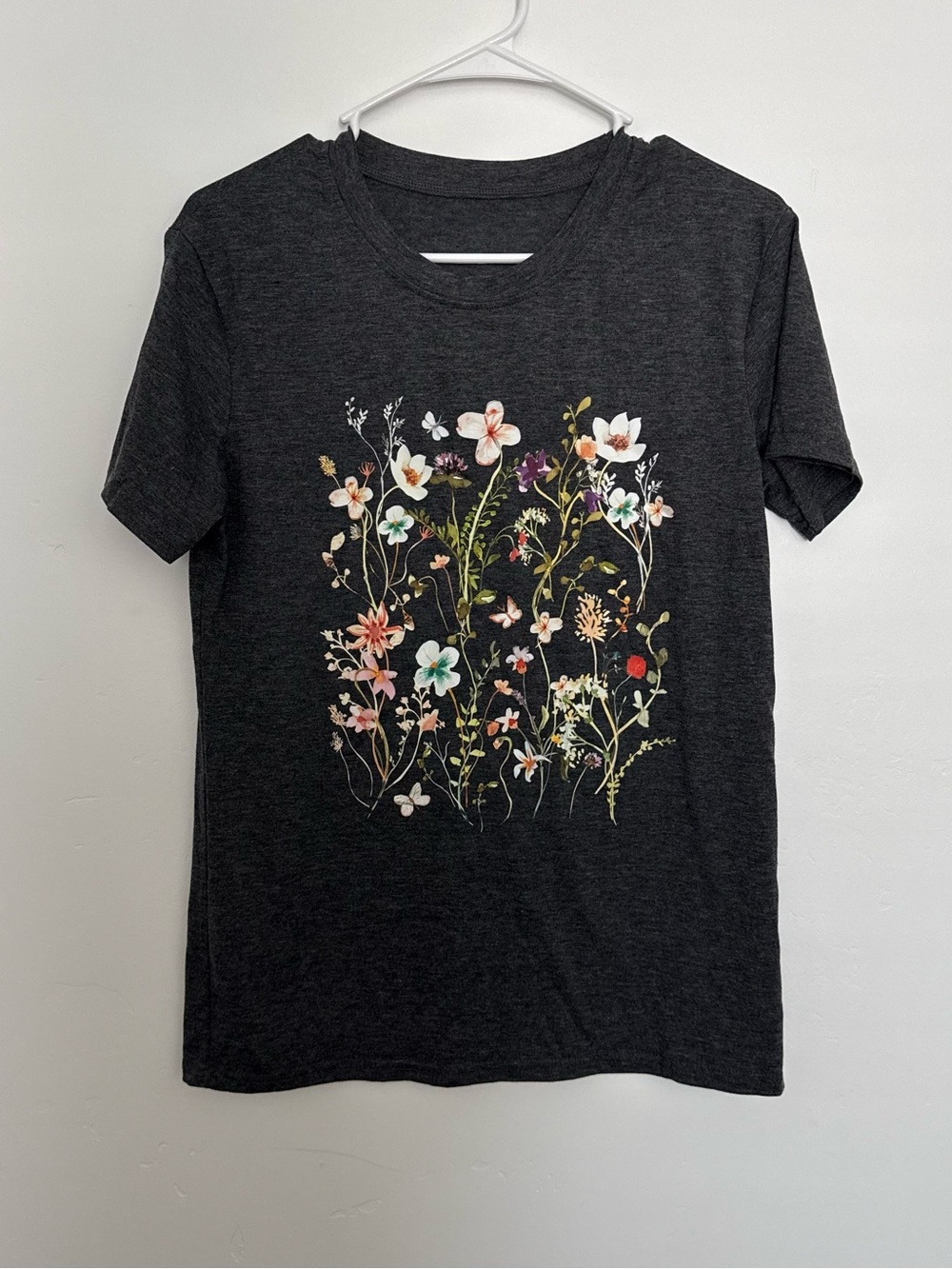 Dark Heather Floral Graphic Tee - Multicolor Flowers
